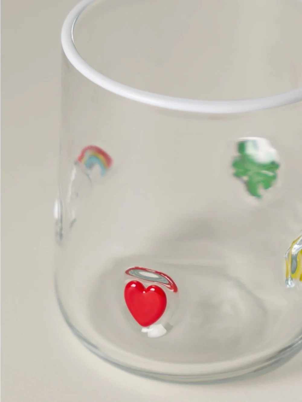 🍀Anthropologie Luck Glass Juice Icon Rainbow Shamrock Clover Heart New Set of 2